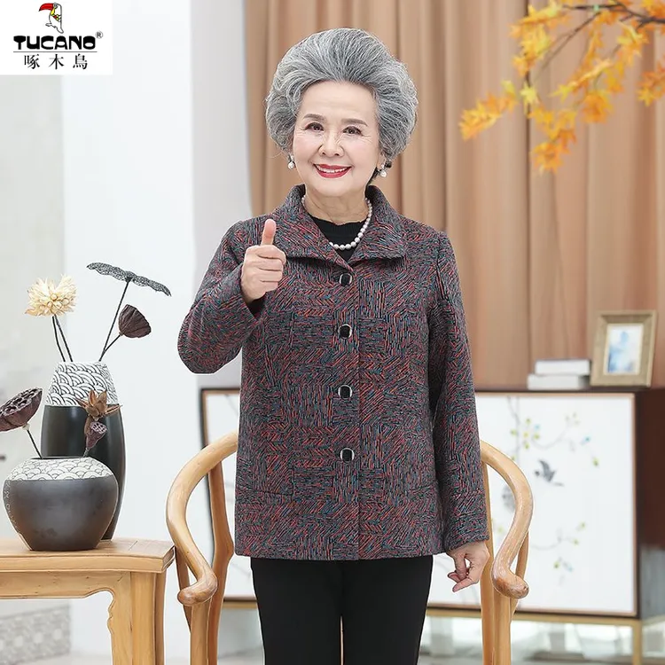 啄木鸟奶奶装春装外套60-70岁妈妈装上衣中老年人女装太太春秋老
