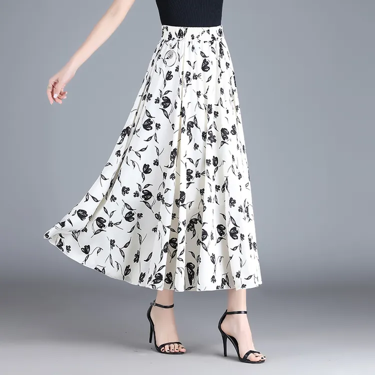 印花长裙大摆裙2025夏季新款女松紧高腰显瘦半身裙气质优雅A字裙