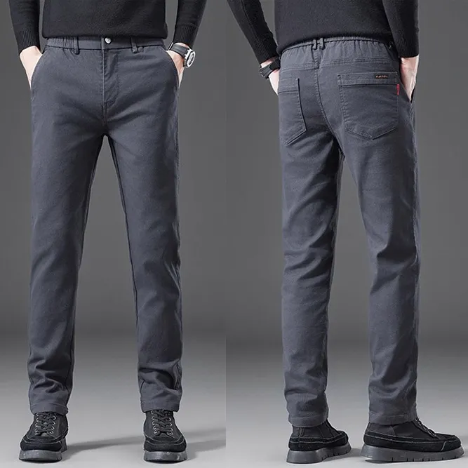 休闲裤男士松紧腰2025年秋冬新款直筒裤修身男装加绒保暖长裤子男