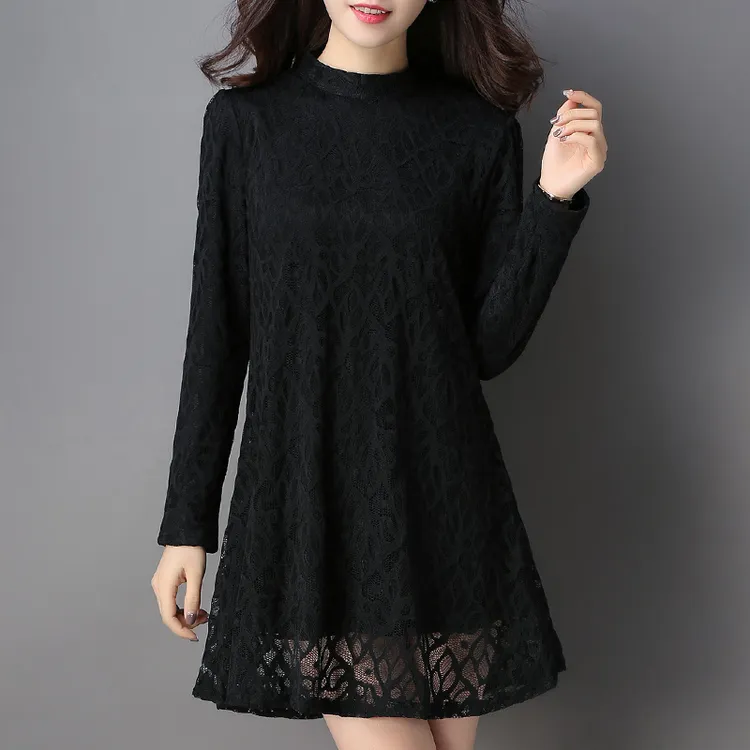2025新款黑色大码蕾丝打底衫女中长款春秋季洋气长袖上衣时尚洋气