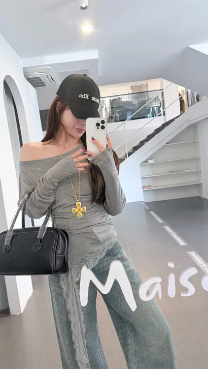 （LaB专属）25AW大爆斜肩蕾丝打底