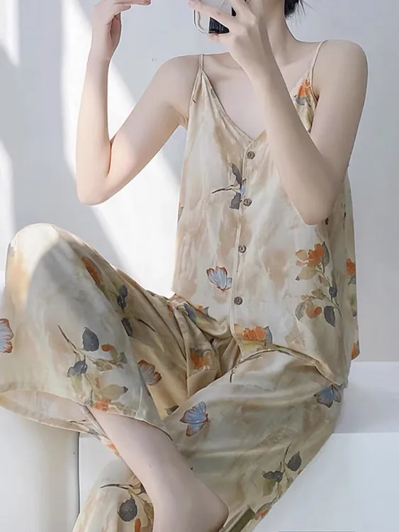 新中式国风睡衣女夏季高级感新中式国风家居服套装薄款