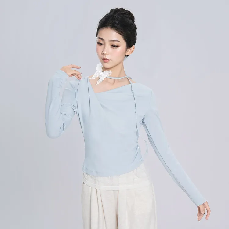新款秋冬中国舞舞蹈练功服上衣假两件长袖芭蕾舞形体训练服装时尚
