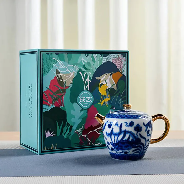 成艺鱼藻纹品壶泡茶壶青花瓷国风家用茶水分离球孔壶陶瓷批发定制