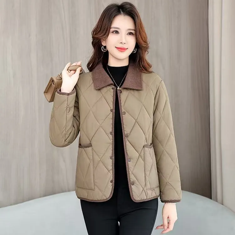 新款小香风秋冬百搭时尚薄款优等品女士轻薄翻领宽松韩版直筒棉服