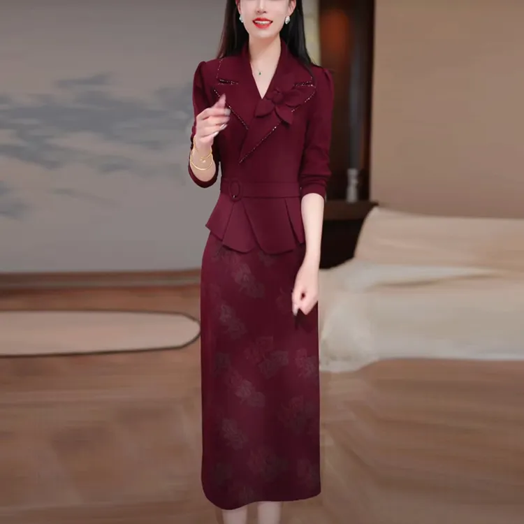 梭织精纺名媛轻奢女装2025秋季新款高级感修身显瘦假两件连衣裙子