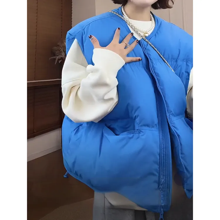 韩系无领棉服马甲女秋冬季短款宽松小个子面包服无袖坎肩马夹外套