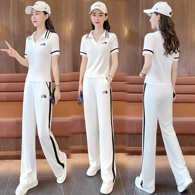 拉夏贝尔休闲运动风套装女夏季2025新款时髦洋气短袖运动裤两件套