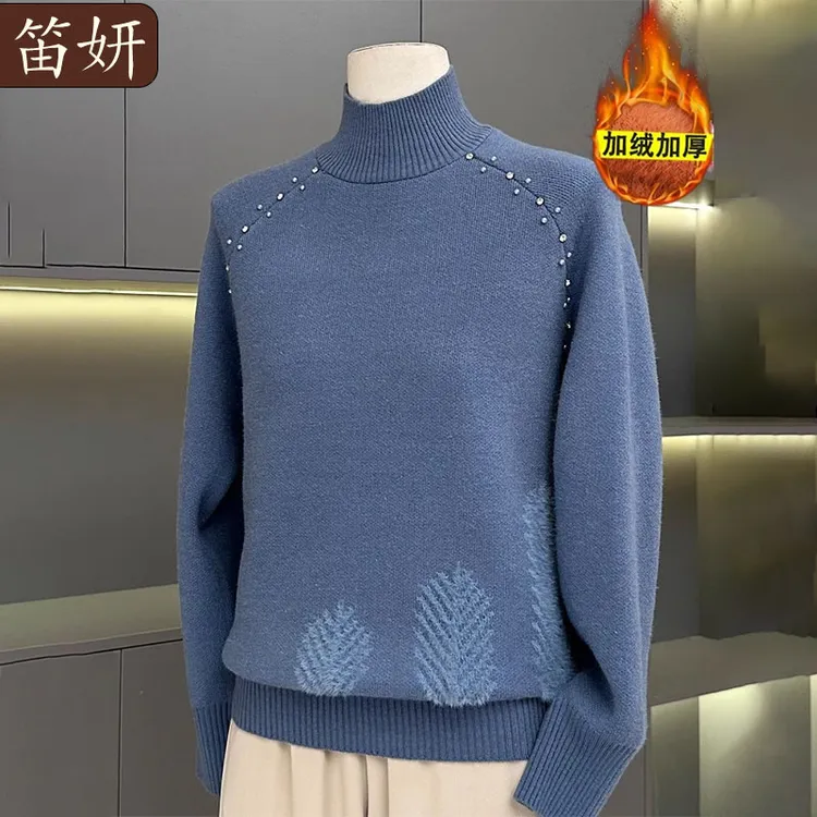 中年妈妈冬装打底加绒加厚毛衣2025新款秋冬洋气中老年女装上衣服