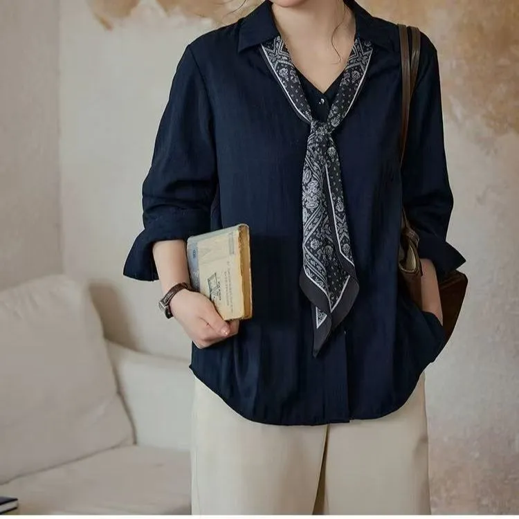 加大300斤可穿可拆卸丝巾衬衫大码女装秋季正肩V领遮肚子显瘦上衣