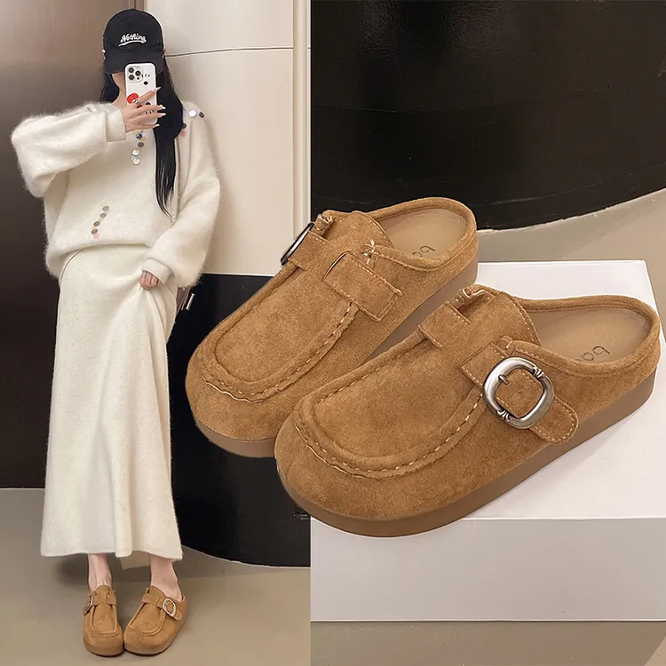 厚底包头勃肯鞋女2025新款秋季单鞋复古百搭休闲懒人一脚蹬豆豆鞋