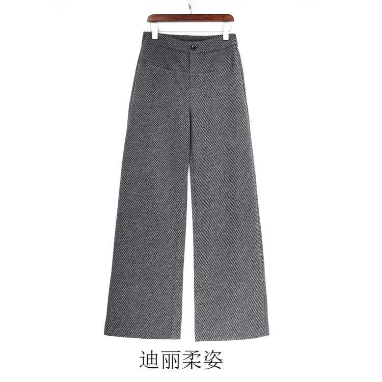 女裤冬季高腰千金风裤子阔腿裤直筒裤休闲裤格纹经典959