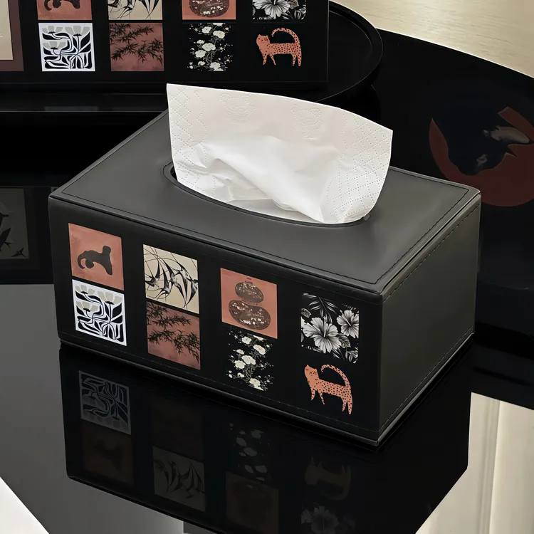 金卡佰皮革纸巾盒家用客厅茶几中古风遥控器收纳盒餐厅高档抽纸盒