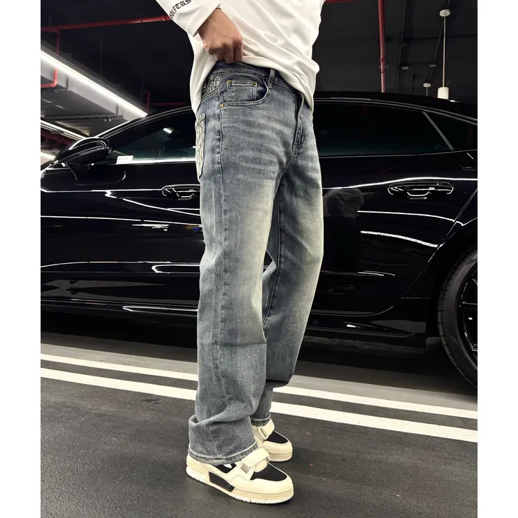 SAM【丹宁奢雅】冬季高定CD弹力丹宁墨蓝水洗直筒男士百搭牛仔裤