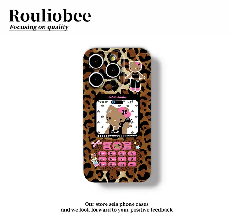 豹纹Kitty电话机适用苹果17/16promax手机壳菲林华为oppo小米vivo