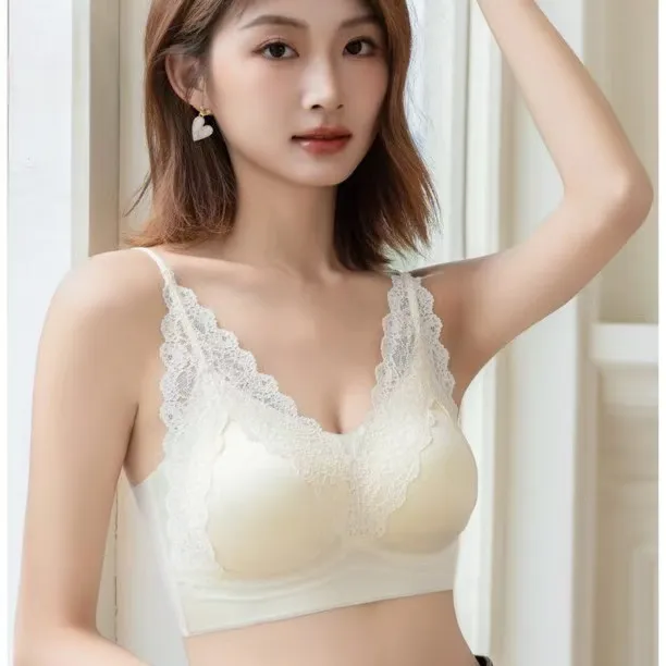 【高品质】水光琉璃蕾丝美背珠光缎面深V短款小吊带内衣