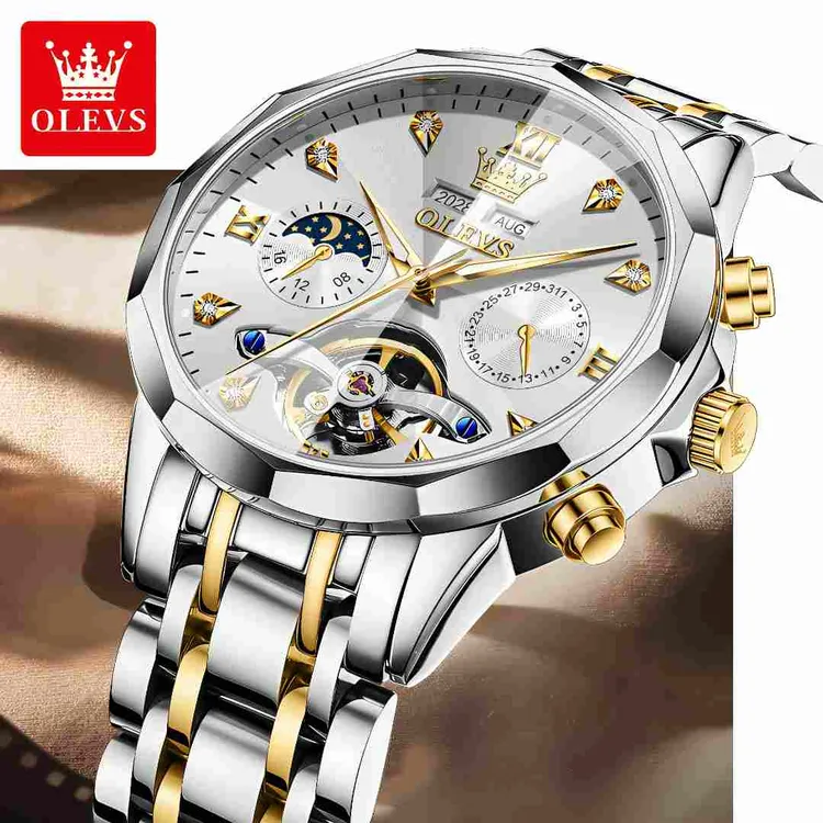 瑞士欧利时手表男士防水镂空飞轮多功能全自动机械表菱形镜面6621