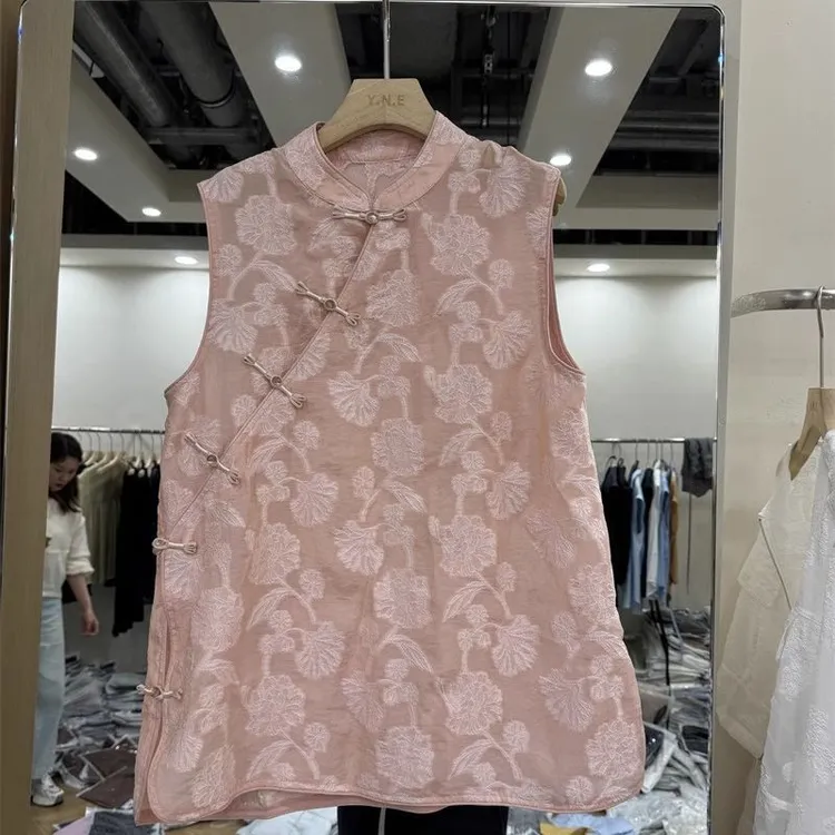 高级爆款款上衣女新中式国风上衣女背心小衫2025夏季新款暗纹提花