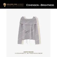 凝慧【港岛叙白】进口羊绒翻领一字肩系腰带慵懒百搭针织毛衣JT256