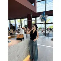 SP【板栗可可】秋冬V领挂脖收腰显瘦背心上衣 针织显瘦上衣