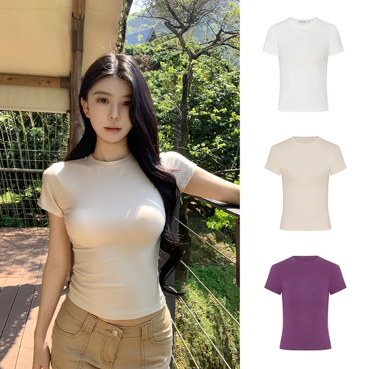Moses Queen/魔西女王ins短款修身百搭辣妹T恤女夏季显瘦圆领上衣