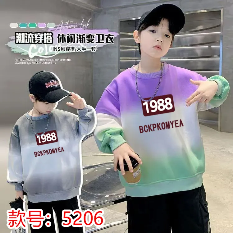 儿童休闲风字母印花上衣男童秋季新款套头衫中大童春秋宽松卫衣潮