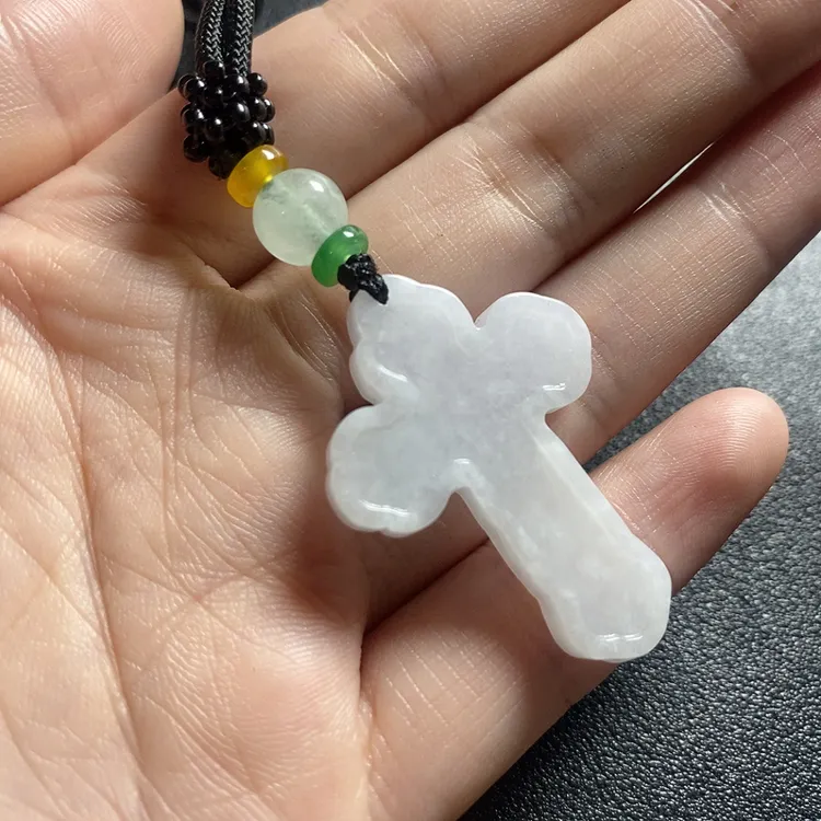 天然A货翡翠十字架男女款百搭简约
