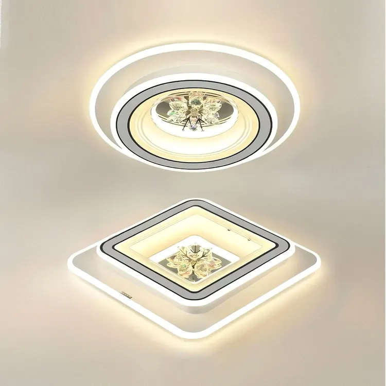 双层水晶灯新款卧室灯Led简约圆房间灯方形餐厅灯水晶玻璃吸顶灯