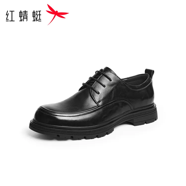 红蜻蜓正装皮鞋2025秋季新款男鞋真皮系带男士商务皮鞋内增高皮鞋