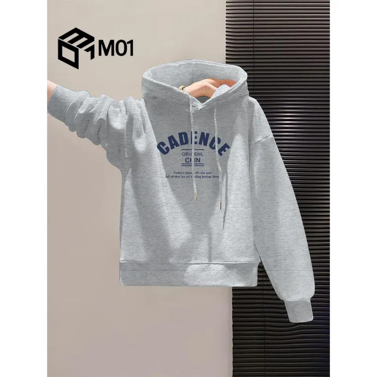 M01新款连帽卫衣女宽松韩版休闲字母百搭加绒加厚套头上衣帽衫潮