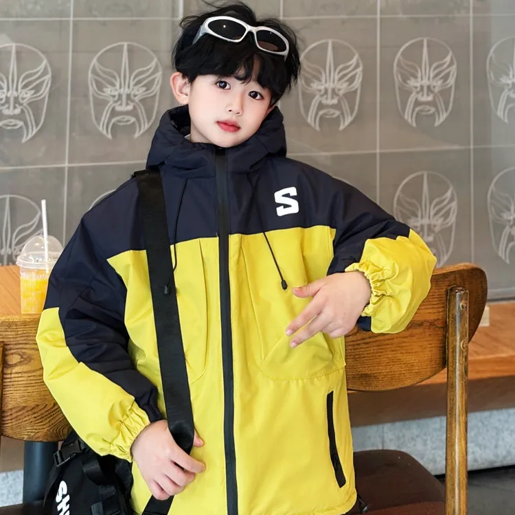 男童夹棉外套秋冬装2025新款中大儿童加厚棉衣二棉派克服冲锋衣潮