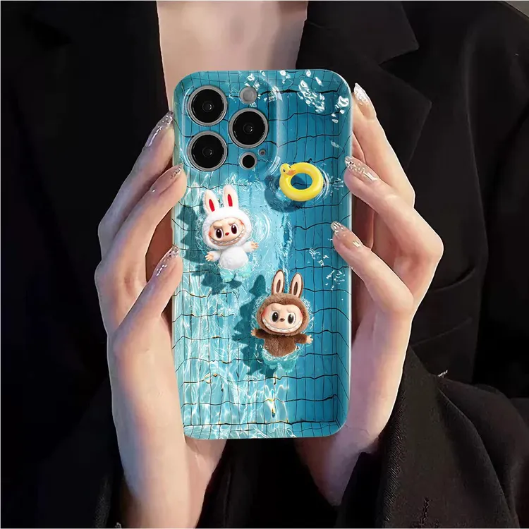 游泳拉布布适用苹果16promax卡通可爱iPhone15pro镜头全包13p其它