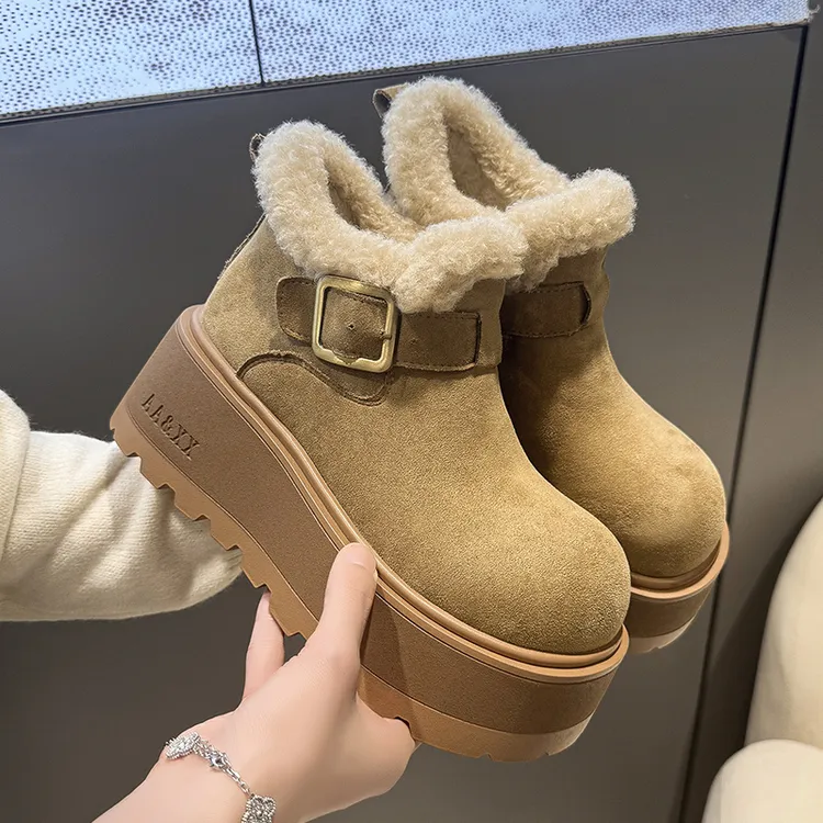 超火松糕底增高雪地靴女款冬季爆款加绒加厚勃肯短靴东北防寒棉靴