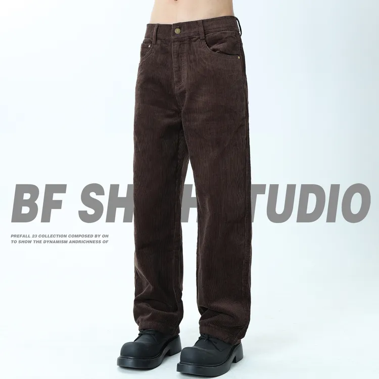 2025超火灯芯绒高端裤子男款水洗直筒休闲裤男士宽松条绒新款长裤