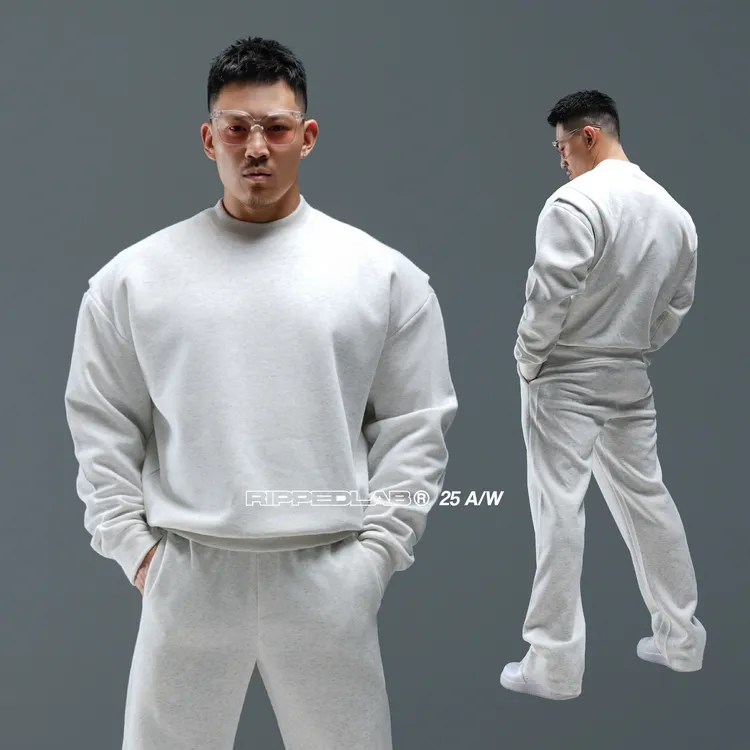 撕裂组织2025秋冬加绒廓形铠甲3.0短宽卫衣运动健身休闲宽松显壮