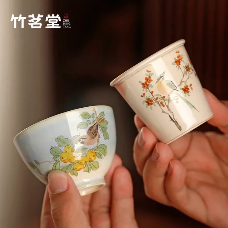 景德镇窑变手绘小茶杯主人杯高档礼物礼盒装个人专用品茗杯喝茶杯