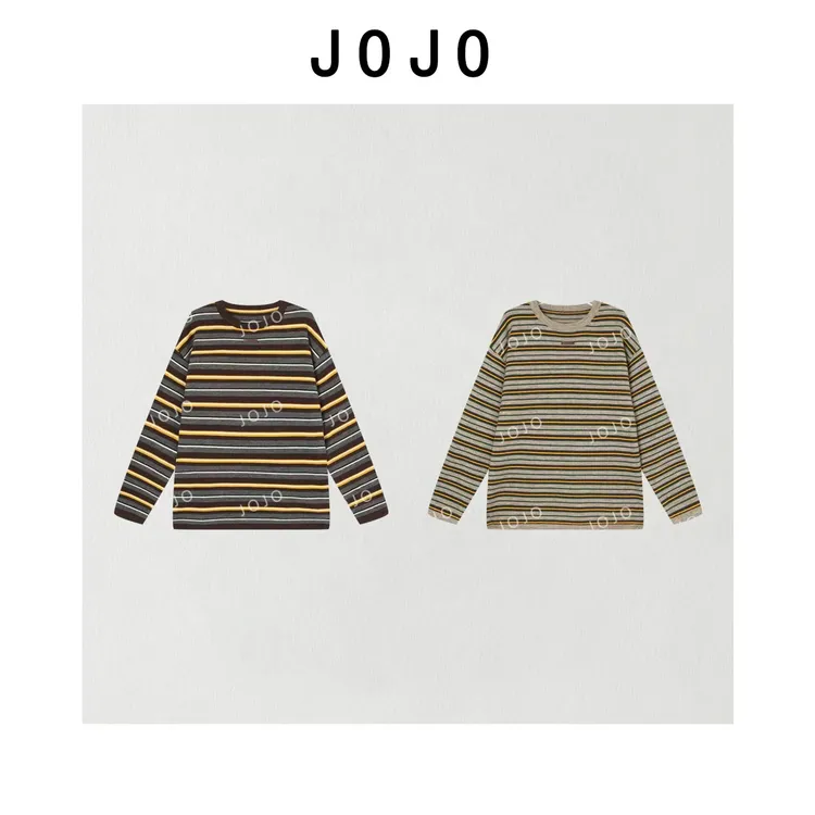 玖了个玖 2025冬款 极简百搭撞色条纹抓绒保暖圆领T恤 2510C7116