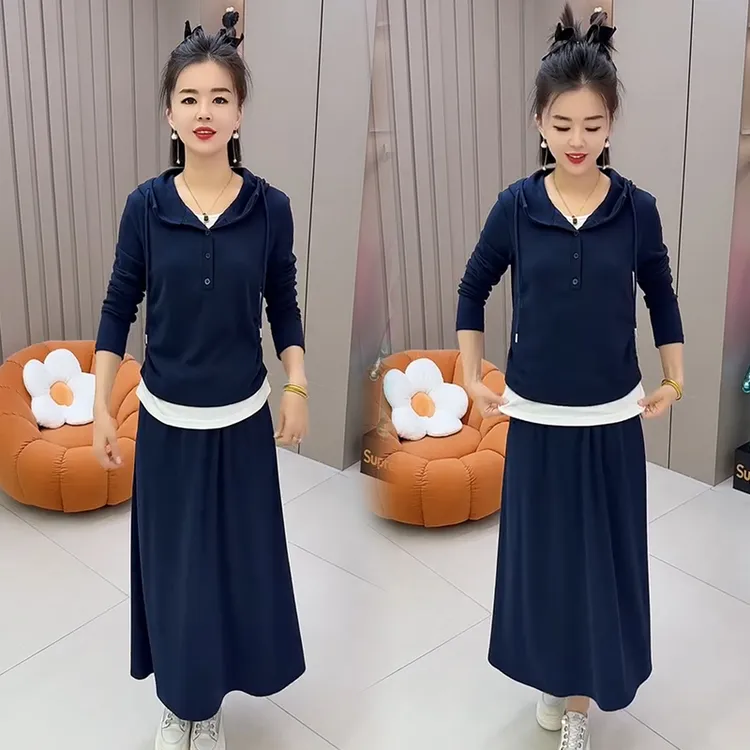 2025秋季新款时尚显瘦气质网红高档套装女百搭宽松大码裙子两件套