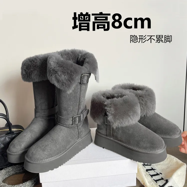 8cm内增高两穿厚底长筒雪地靴女2025冬新款加绒加厚东北保暖棉鞋
