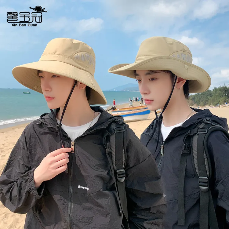 大檐时尚OL渔夫帽休闲风夏季帽子防紫外线男士钓鱼帽户外百搭透气