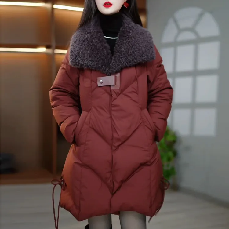 纯色拼接毛领羽绒服女2025年新款冬季中年妈妈装加厚保暖减龄外套