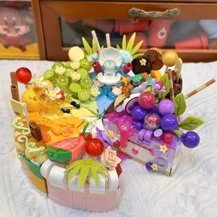 网红生日蛋糕积木益智拼玩具水果甜品食玩摆件送女孩DIY礼物