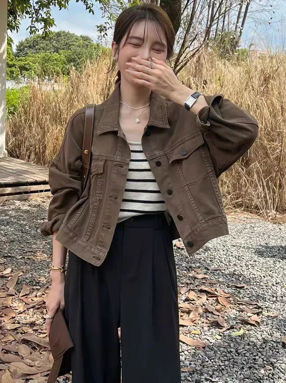 美拉德牛仔外套女春秋款2025新款高级感气质宽松百搭短款夹克上衣