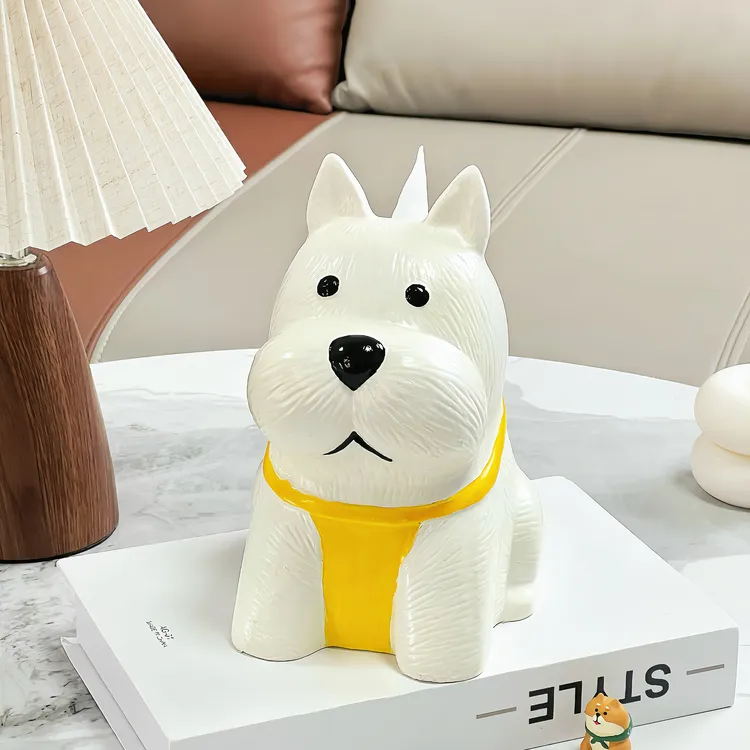 卡通小狗陶瓷纸巾盒家用客厅装饰摆件雪纳瑞餐巾纸盒高颜值抽纸盒