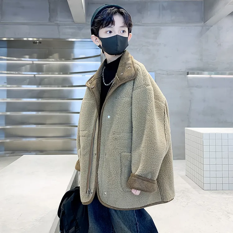 儿童装男童加绒毛皮一体外套秋冬款2025新款加厚大童羊羔毛冬季潮