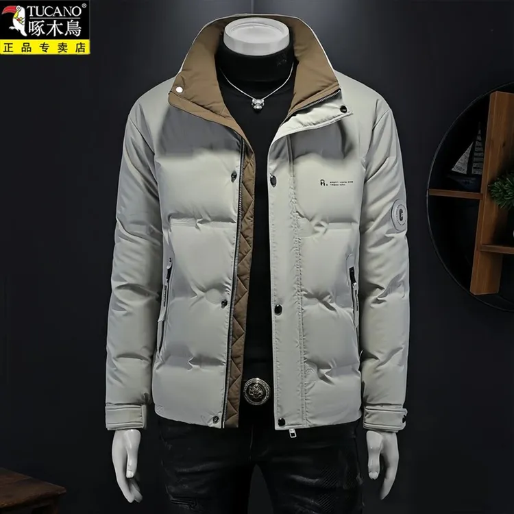 啄木鸟男短款拼色立领防寒服冬季韩版修身保暖轻便防风轻奢外套