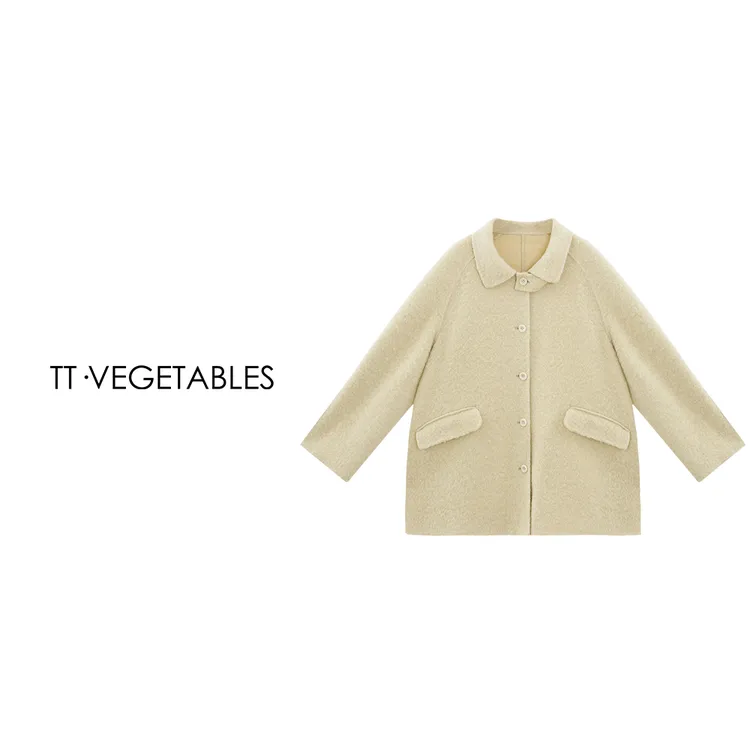 噢芬/小个子【茉络】羊驼毛设计师款长款单排扣外套大衣522537