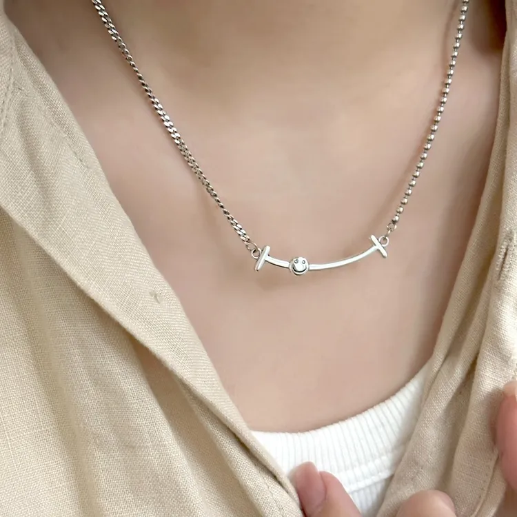 坠链均925银 【JO姐】ins风个性复古微笑脸AB款项链3#2687