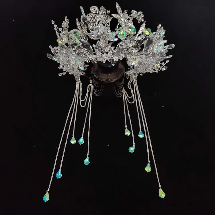新款高端超仙灵动流苏皇冠新娘婚纱头饰皇冠