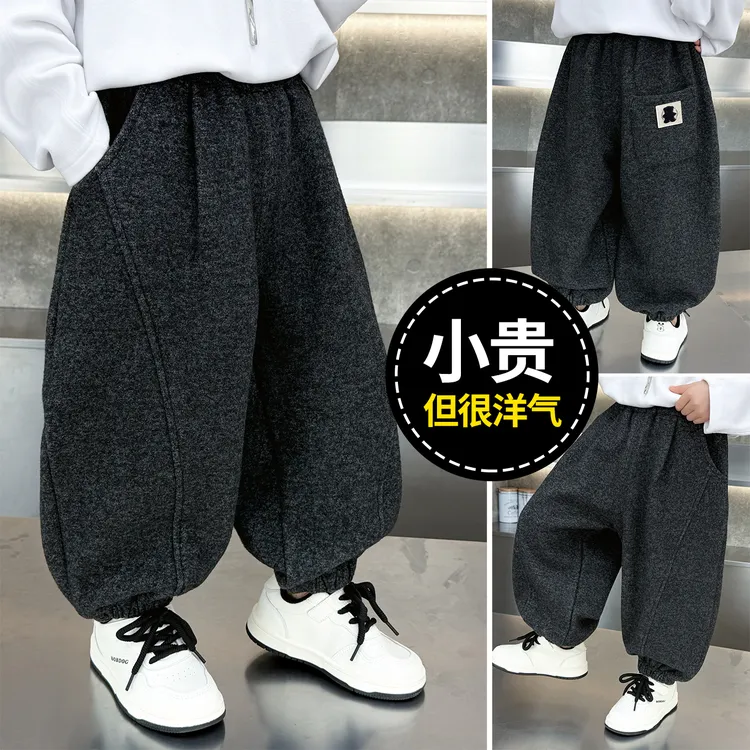 男女童秋冬款加绒裤子中小童弯刀裤冬季时尚宽松韩版加厚休闲卫裤